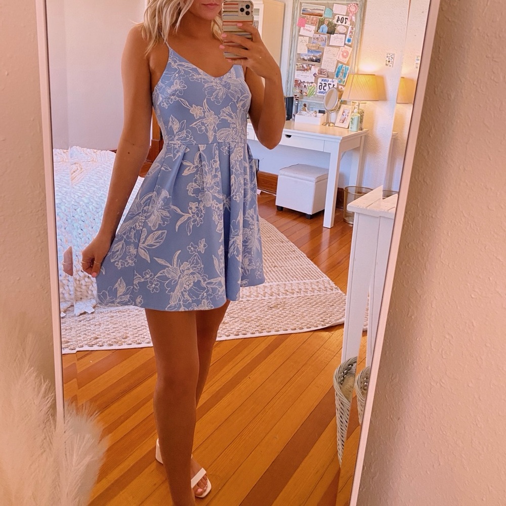 Soprano Spaghetti Strap Blue Floral Dress